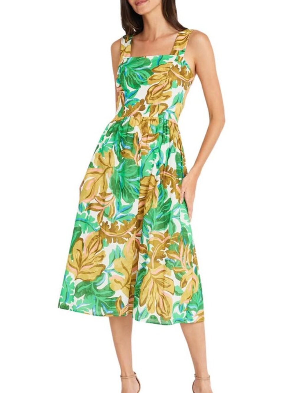 Leaf Print Fit & Flare Midi Dress
